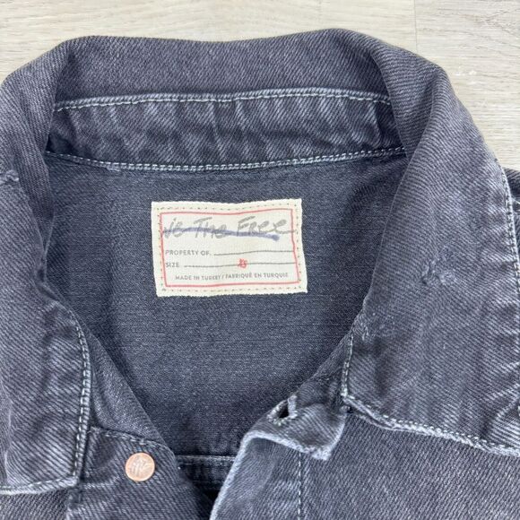 Free People Amelia Cropped Denim Jean Trucker Jacket Womens XS Black Slouchy - Picture 3 of 5